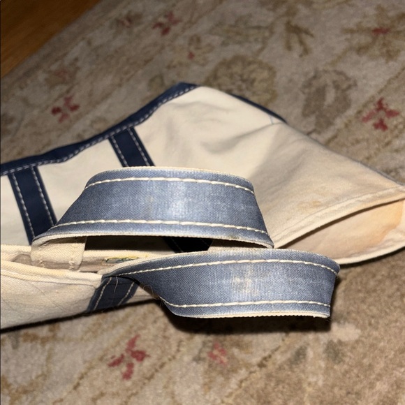 LL BEAN 80s vintage Canvas Boat and Tote Bag Blue and White Sawtooth tag - Picture 12 of 16